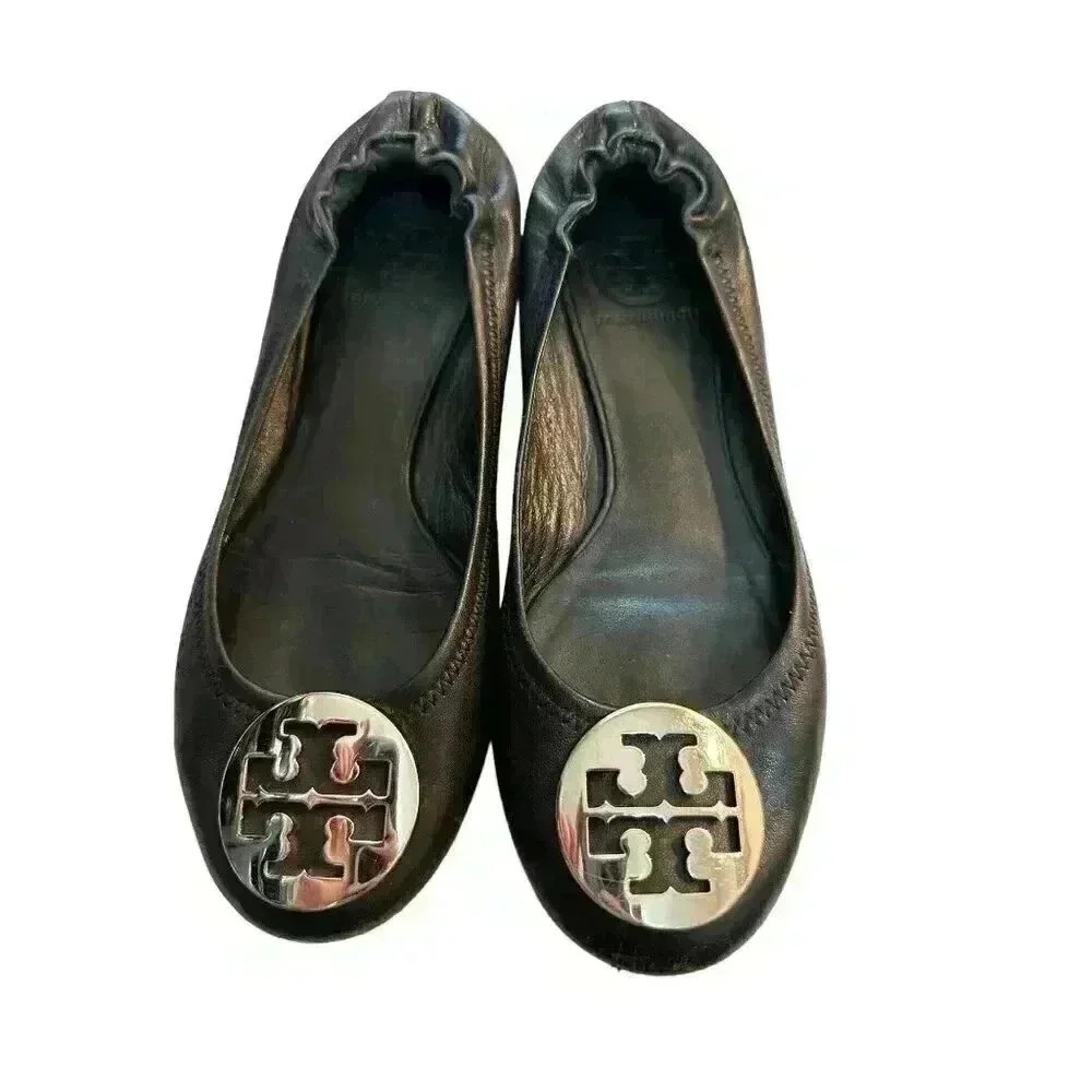 - Tory Burch Reva Leather Black Ballet Flats in Size 7M, Pre-Owned Good Con